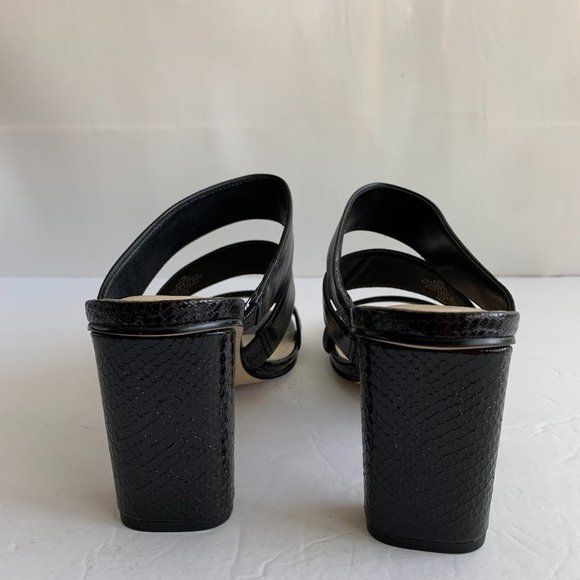 Nine West Lora Black Leather Open Toe Snake Print Sandals Heels - Sz 10 M - NEW - Picture 4 of 8